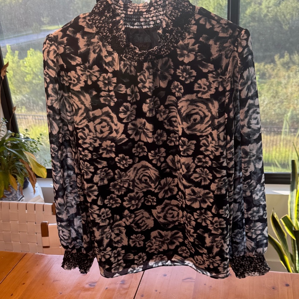 J Crew Navy/White Floral Lined Women's Top